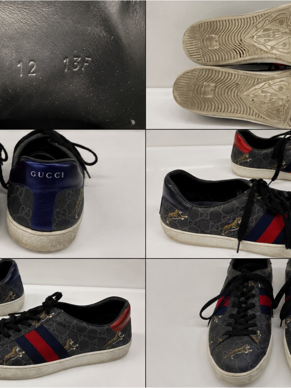 Gucci Men's Navy & Red Web Stripe GG Supreme Low-Top Sneaker